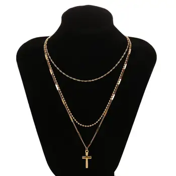2019 Yiwu Huilin Jewelry fashion religious retro jewelry wholesale layered gold cross necklaces for girls