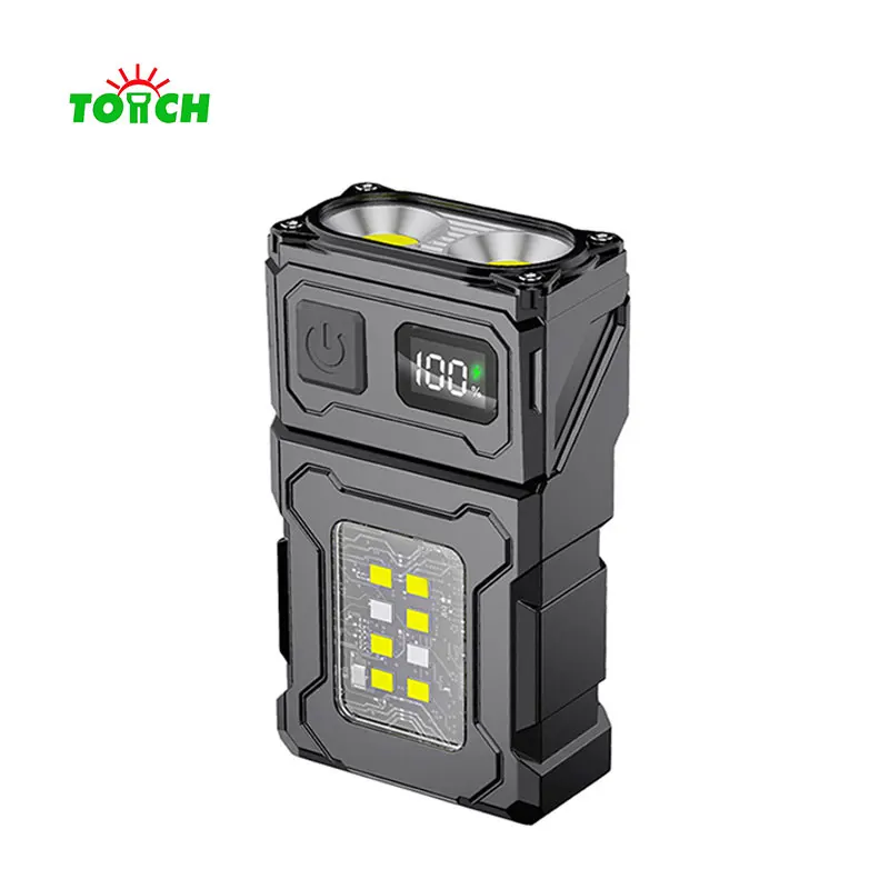 TOACH Portable Pocket Multifunctional Mini Flashlight Led Keychain Light Rechargeable Flashlight with Power Display