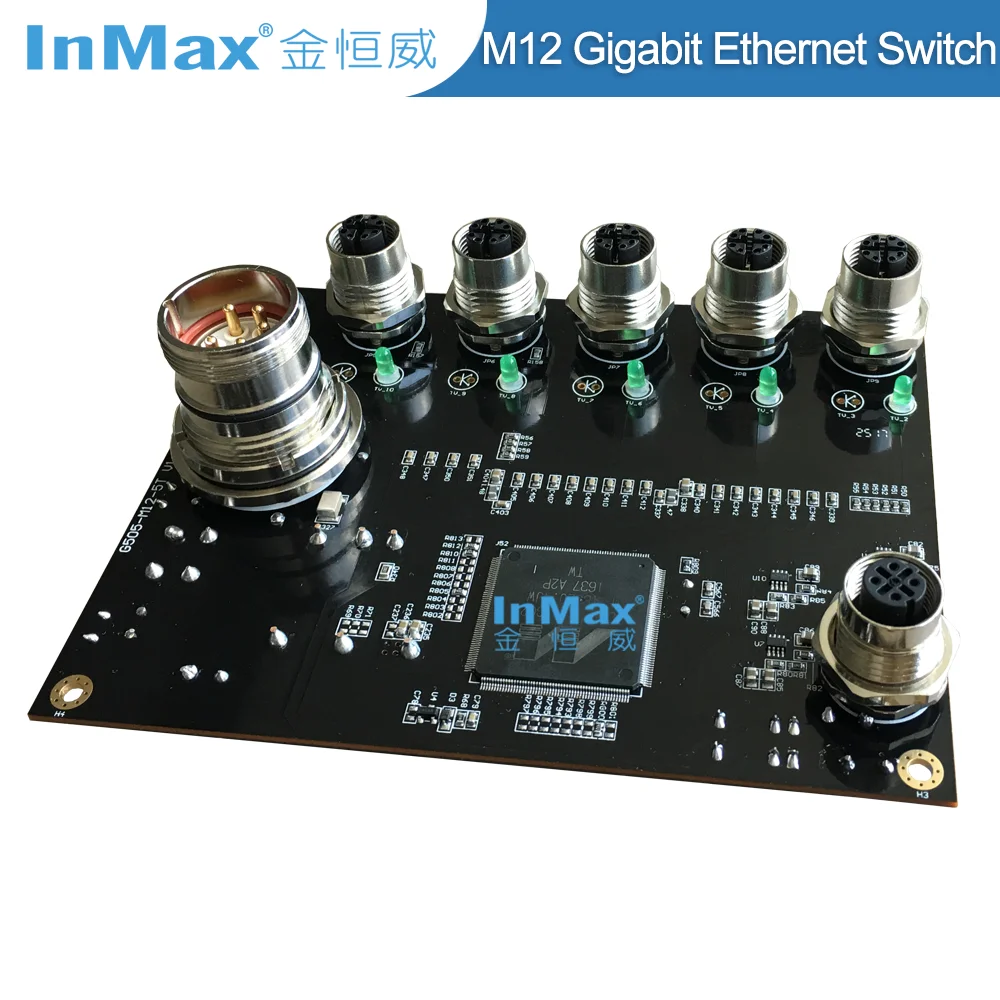 InMax Manufacturer M12 Switch and M12 Network Cable 8 Pin Full Gigabit 5 Ports Railway Ethernet Switch
