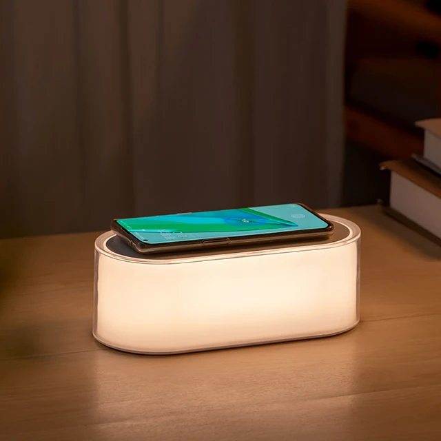 Home Decoration Wireless Charging Night Light RGB LED Table Lamp Wireless Charger with Digital Alarm Clock