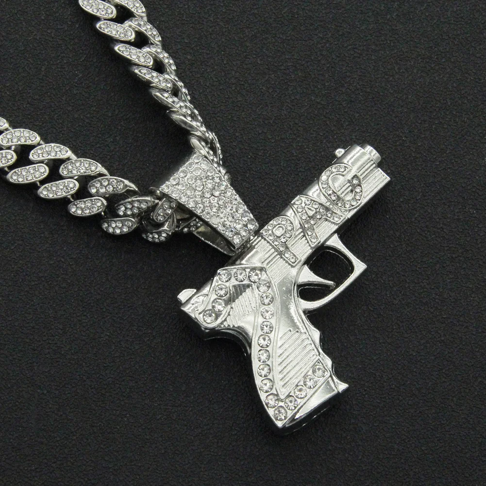 Wholesale Iced Out Cuban Link Chain With Bling AK47 Gun Pendant Necklace Jewelry Colgante De Pistola