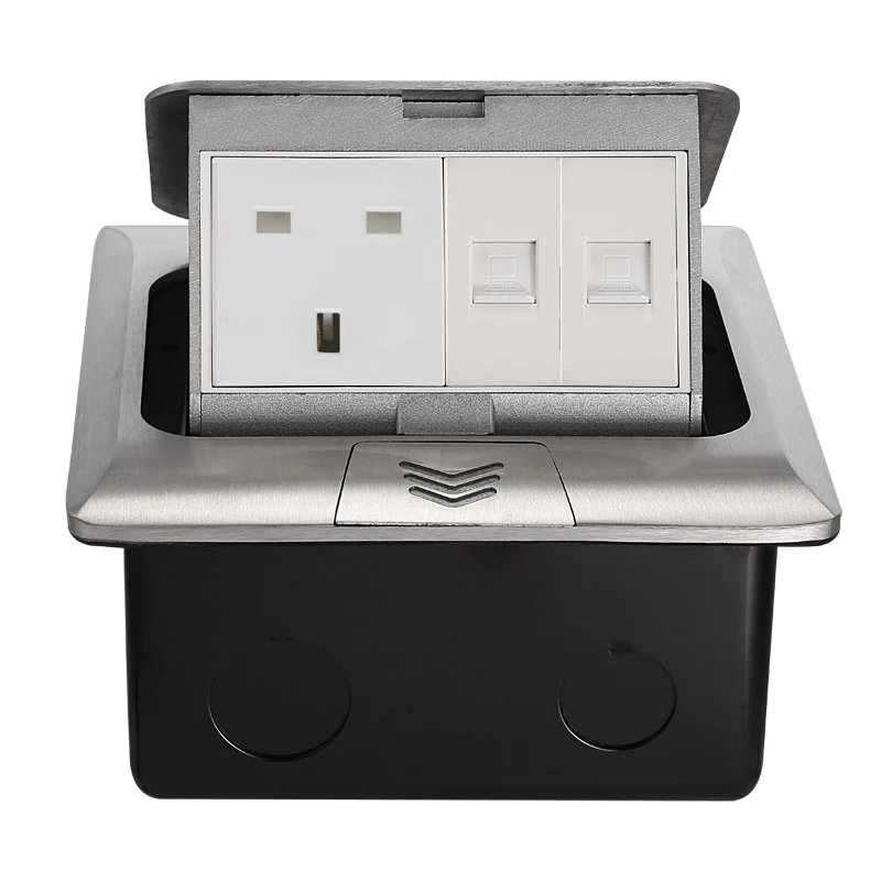 Silver aluminium alloy quick pop-up floor socket with recessed power socket Two standard British power floor sockets