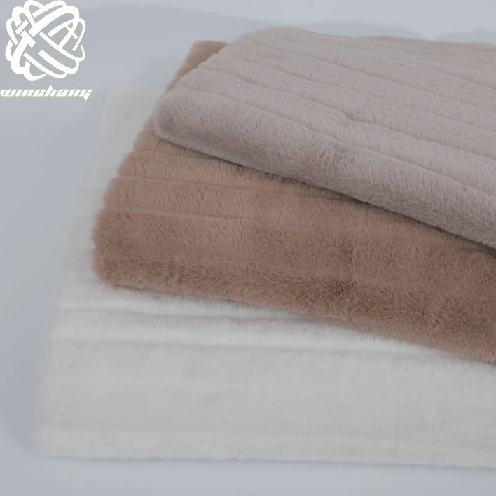 Ready To Ship Square Shape Printing Pattern 100 Polyester Wholesale PV Plush Faux Rabbit Fur Fabric For Garment