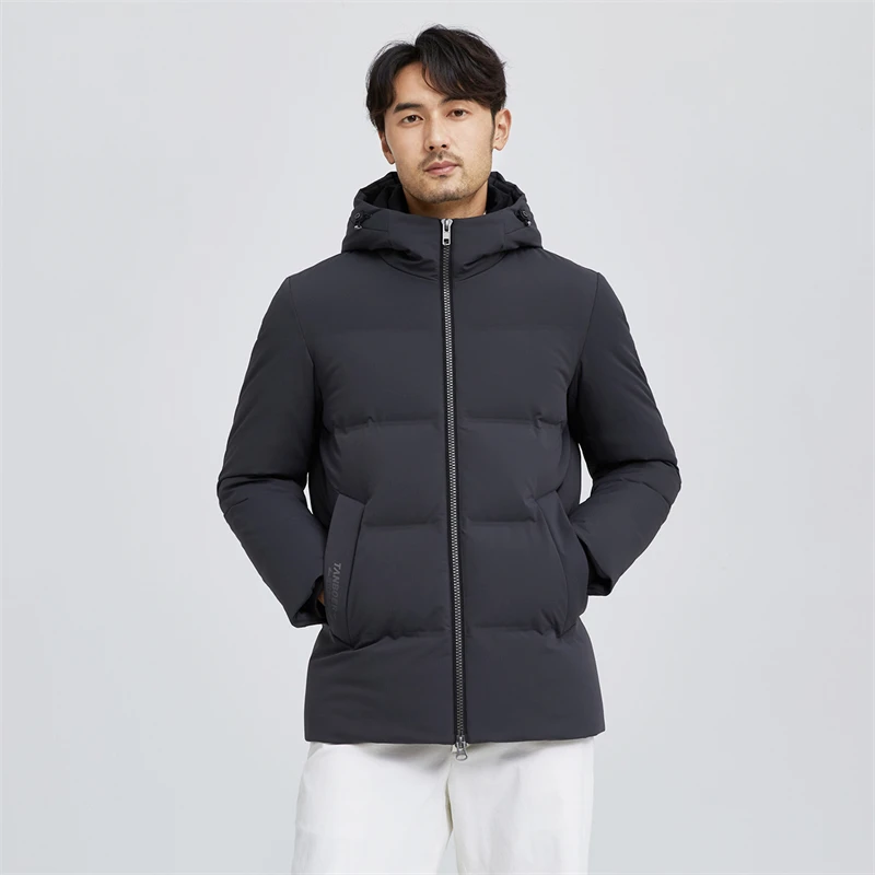 Winter Men's Down Coat Casual Warm Clothes Hooded Windproof Padded Duck