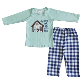 RTS toddler baby boys sets blue letter plaid suit 2021 Christmas fashion wholesale boutique autumn outfit children's clothing