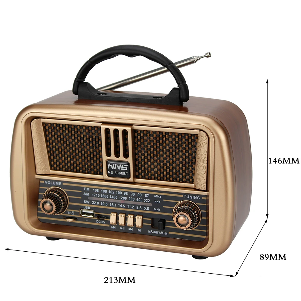 Retro FM AM SW Radio with Built-in Transformer - NS-8068BT