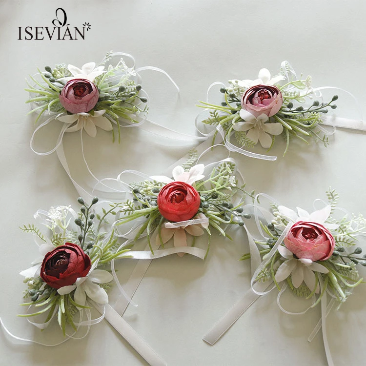 ISEVIAN Artificial Purple Bridal Flower Cheap Wedding Wrist Corsage