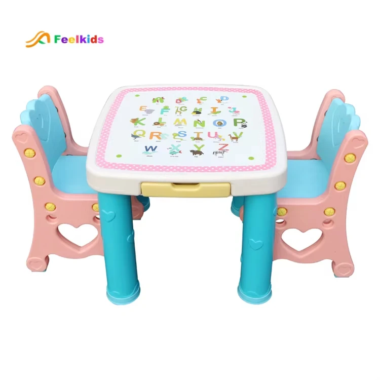 Preschool Kids Table Chair Storage Children Dining Study Desk and Chair Set