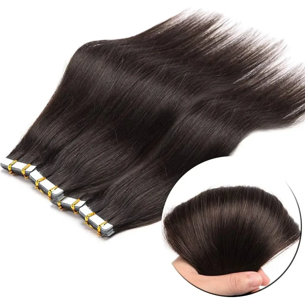 Fita adesiva para extensões de cabelo 100% cabelo humano, fita de trama de pele sem costura_voghion.com