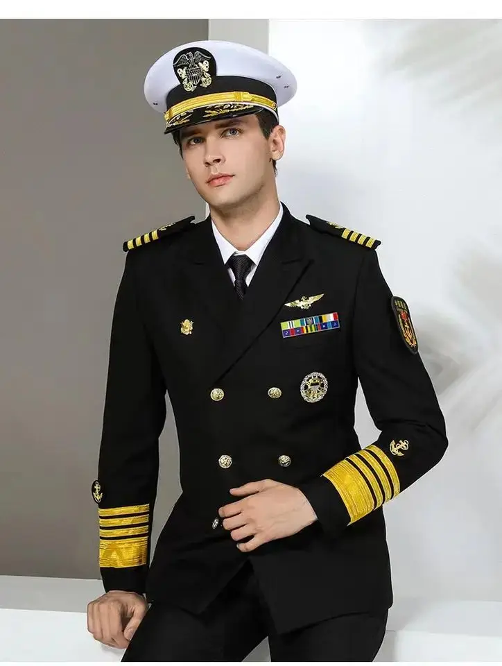 Admiral Captain Uniform Double Breasted Jacket Pants Clothing Pilot Work Uniform