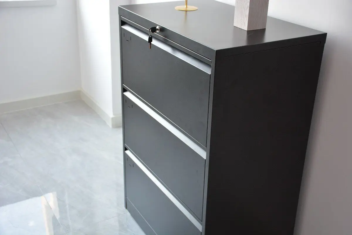 metal office dresser Cabinet with Lockable Drawers for Files and Storage Black / L11