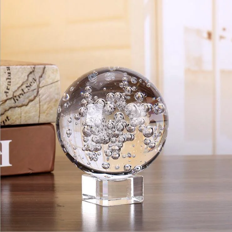 Clear Glass Air Sphere Fengshui Paperweight Crafts Home Decor Ornaments Crystal Bubble Ball