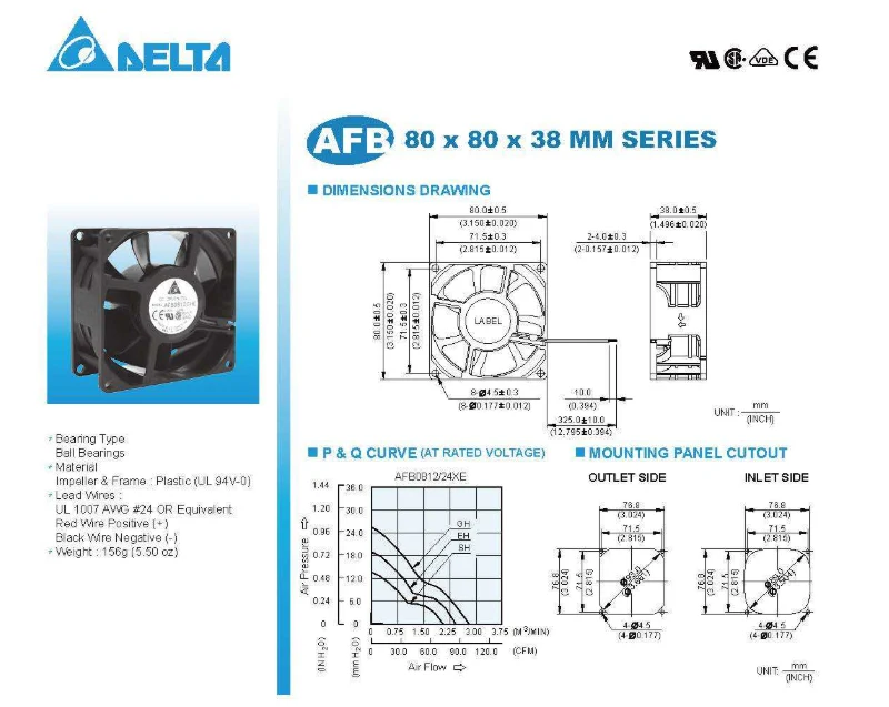 Original  electric axial flow cooling fan AFB0812SHZSR 8038 subrack 12V DC fan