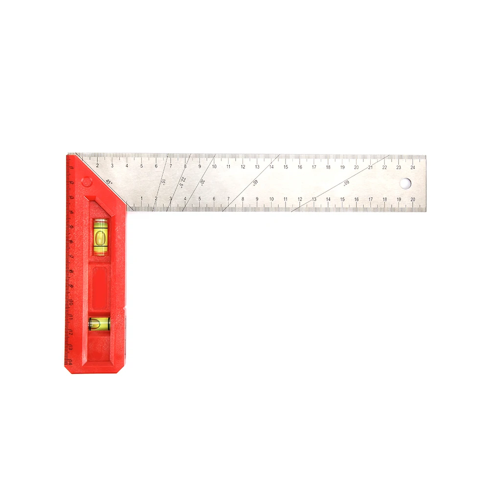 Plastic Handle Combination Square Ruler Stainless Steel Measuring Ruler With Bubble Level Vials