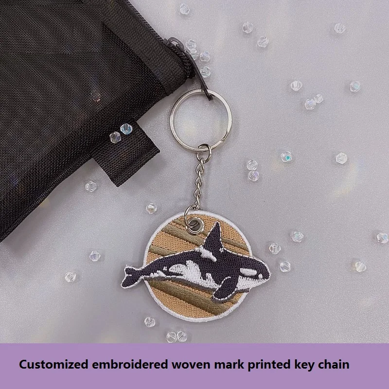 Customized Embroidered Woven Mark Printing Key Ring Life Jacket Surfing Diving Cartoon Shark Keychain