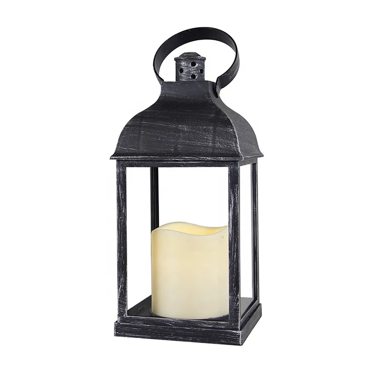 Rustic Black Battery Operated Plastic Table Decor LED Electric Lantern for Candle