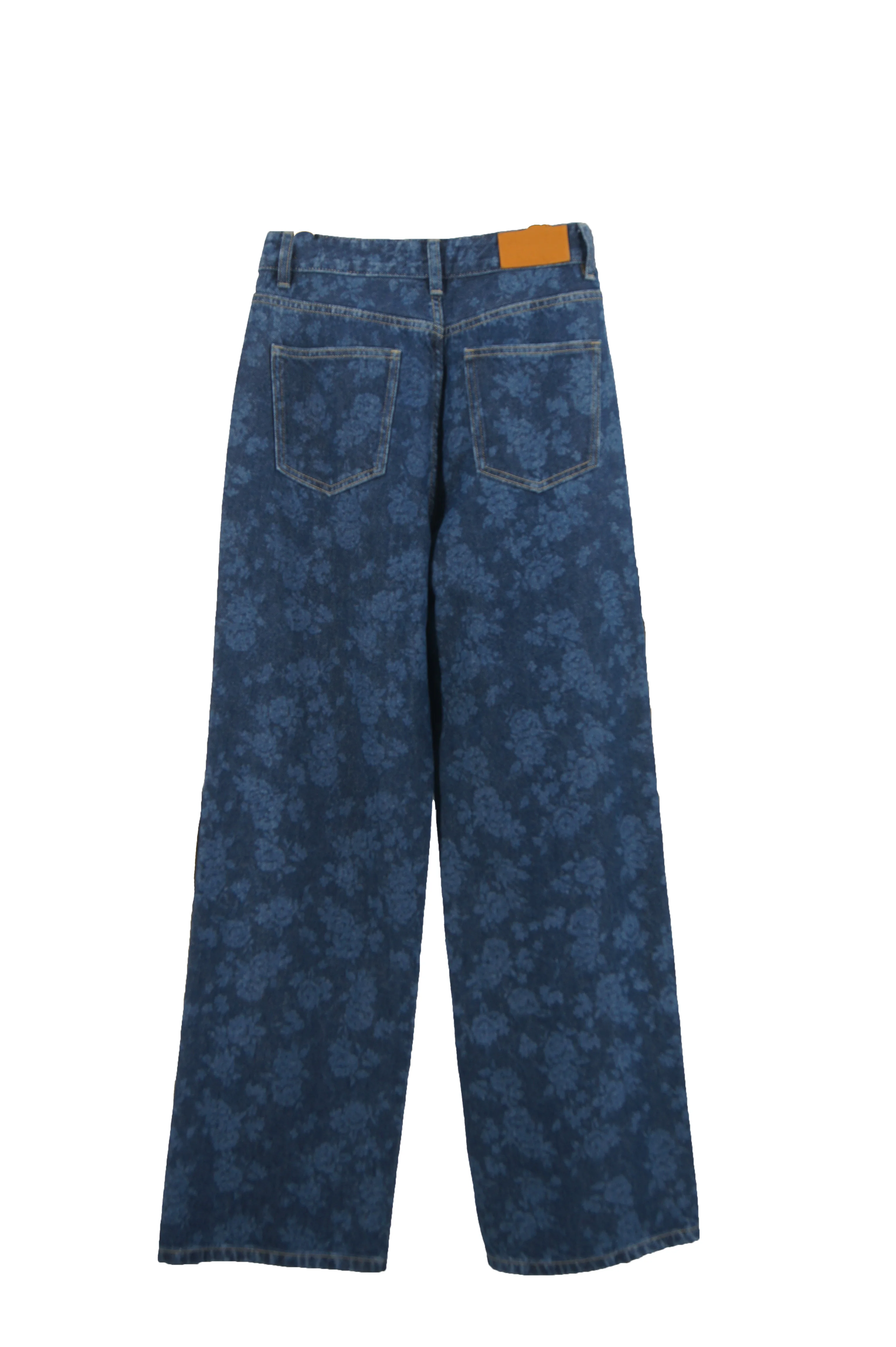 Women's Straight-leg Denim Wide-leg Pants with a Vintage Jacquard Loose Style