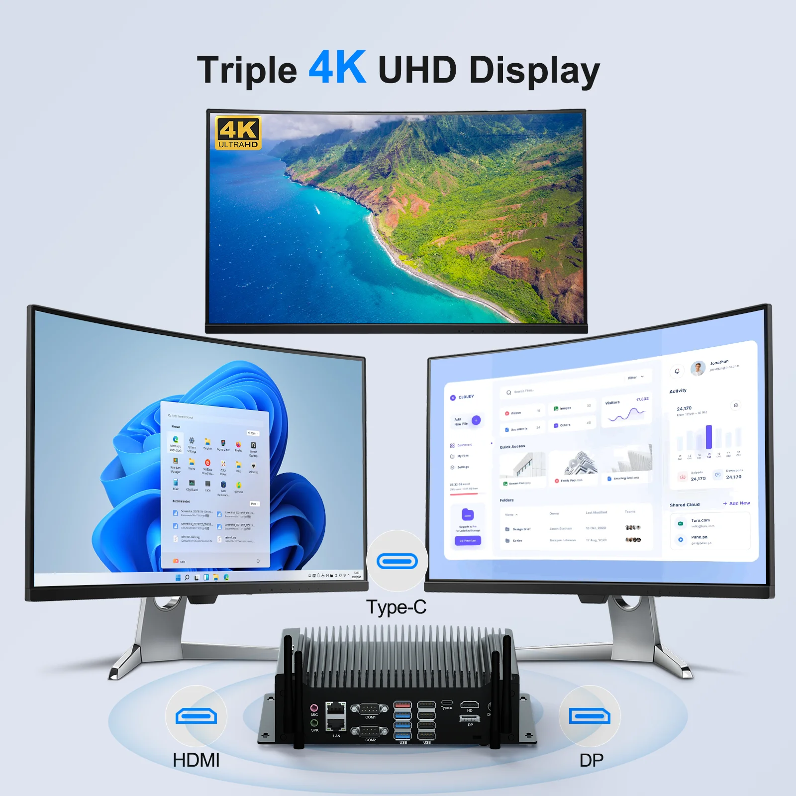 HYSTOU Factory Desktop Computer Intel Core I5 10310U Dual DDR4 GPIO 6 COM Triple Display Industrial Fanless Mini PC