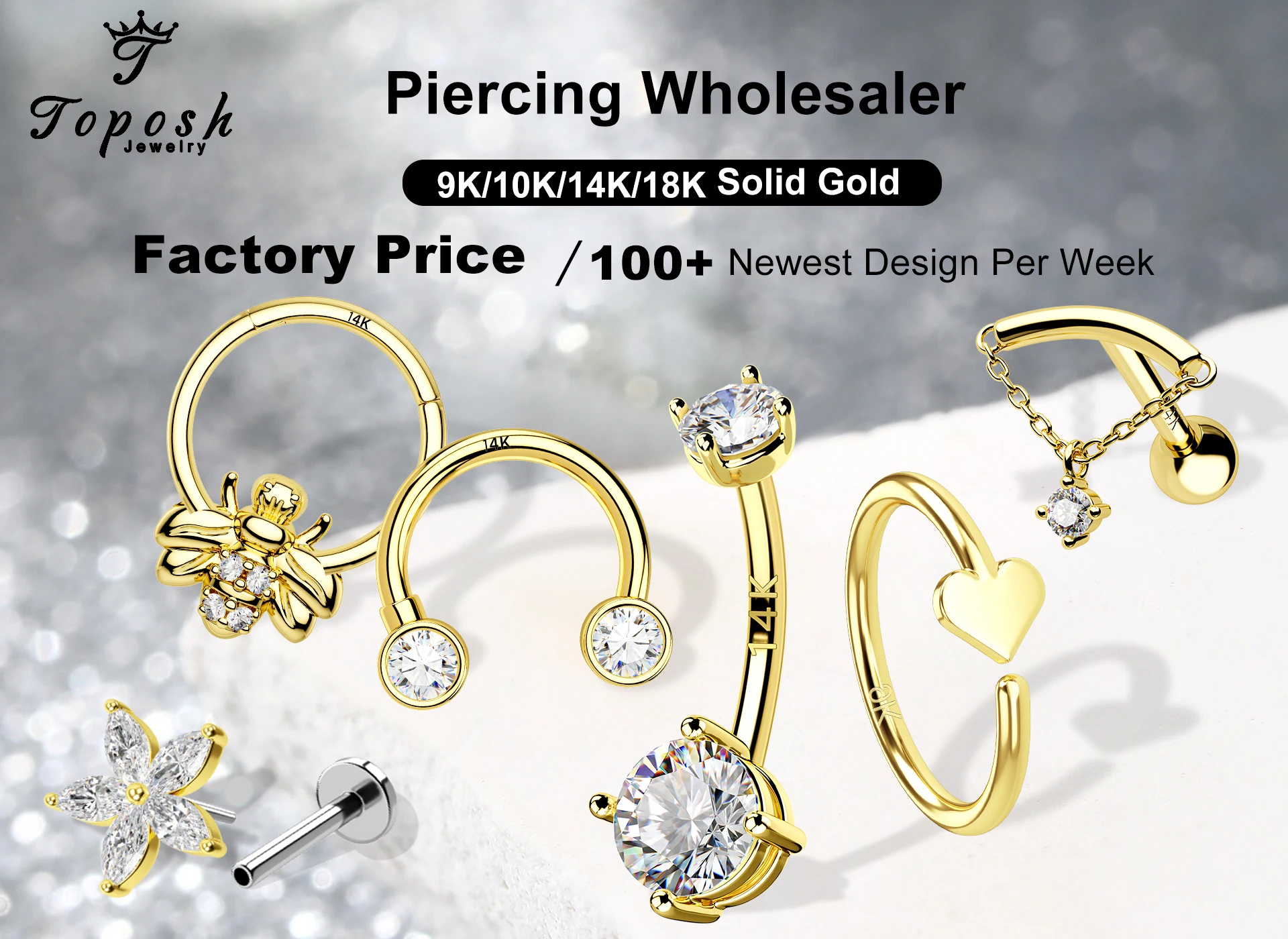 New Design Classic 14k Solid Gold Moissanite Studs Piercing Cartilage