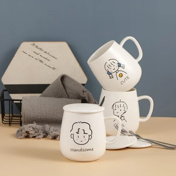 dernier couple tasse en céramique de factory avec cuillère dessin animé  personnage design café tasse couple cadeau