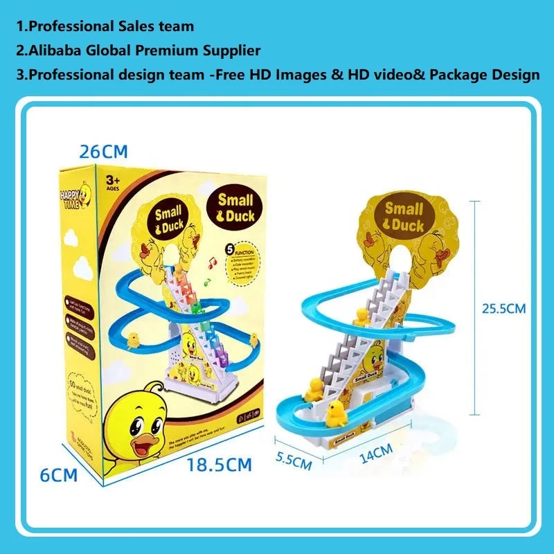 AiJH Electric Slide Track Small Duck Educational Toys With 6 Ducks Slot Plastic Railway Race Slide Track Small Duck Set