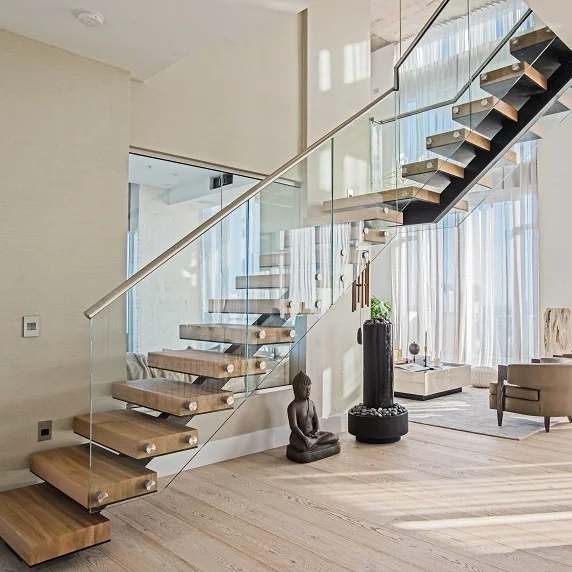 Image showcasing Prefab Glass Stairs with Wood Treads and Custom Railings - Modern ...