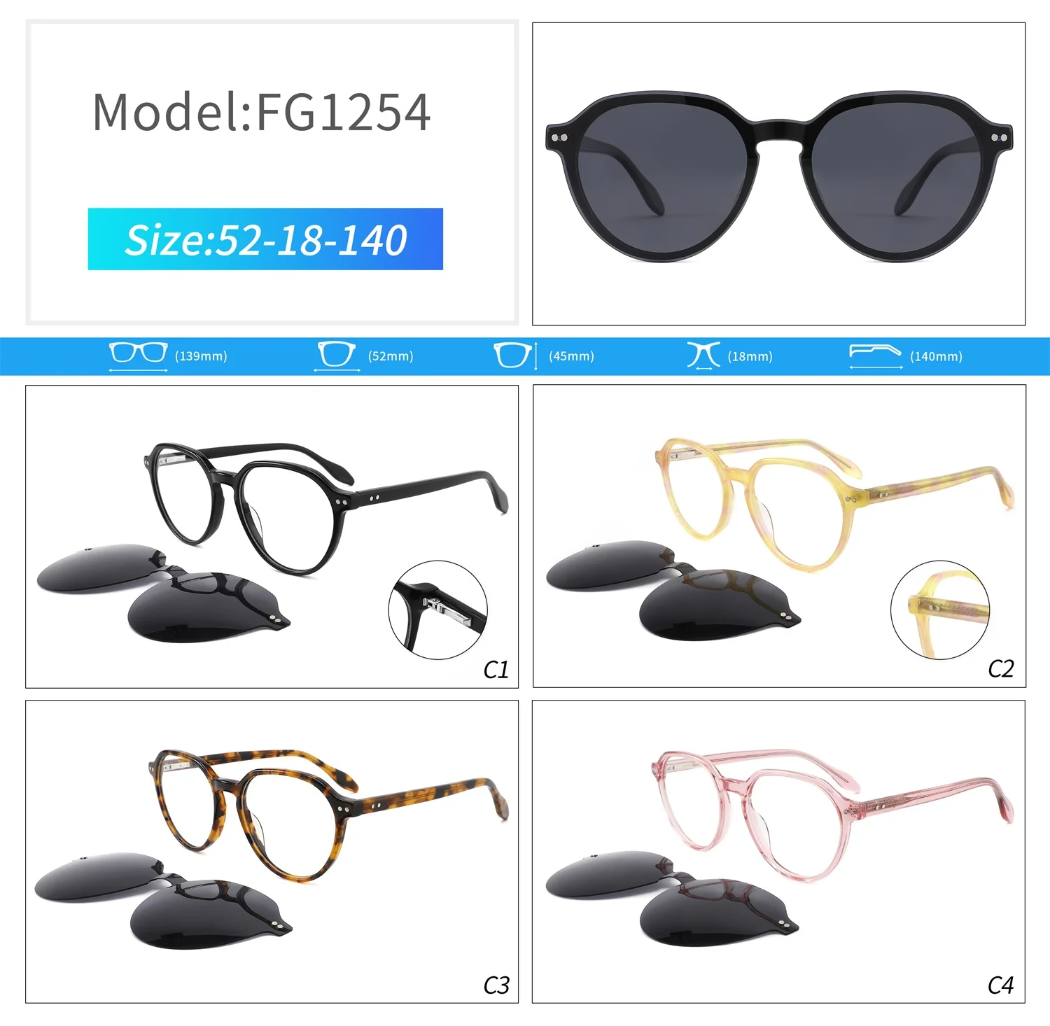 Clip on Glasses Fashion Round Sunglasses Women in