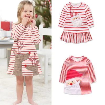 Xmas Toddler Baby Kids Girls Striped Princess Dress Christmas Outfits Clothes A