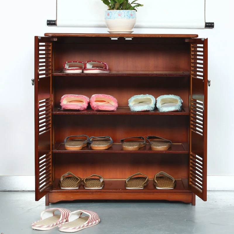 New Product Hot Selling Bamboo Double Door Furniture Home Shoe Rack Storage Cabinet