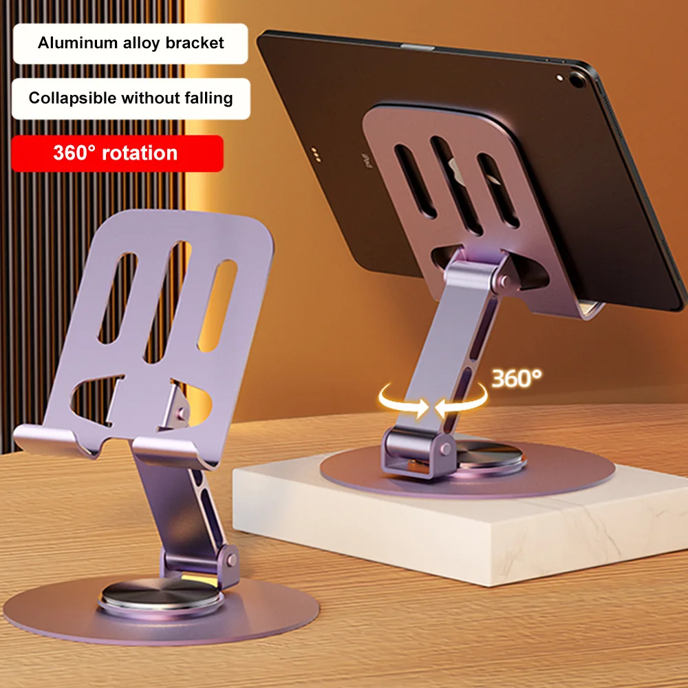Portable Metal Fully Foldable Angle Adjustable Desk 360 Rotation Cell Phone Stand Holder for All Phones