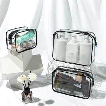 Custom Logo Wash Brush Storage Bag Clear Makeup Organizer Pouches Makeup Bag Travel Transparent Zipper PVC Clear Cosmetic Bags