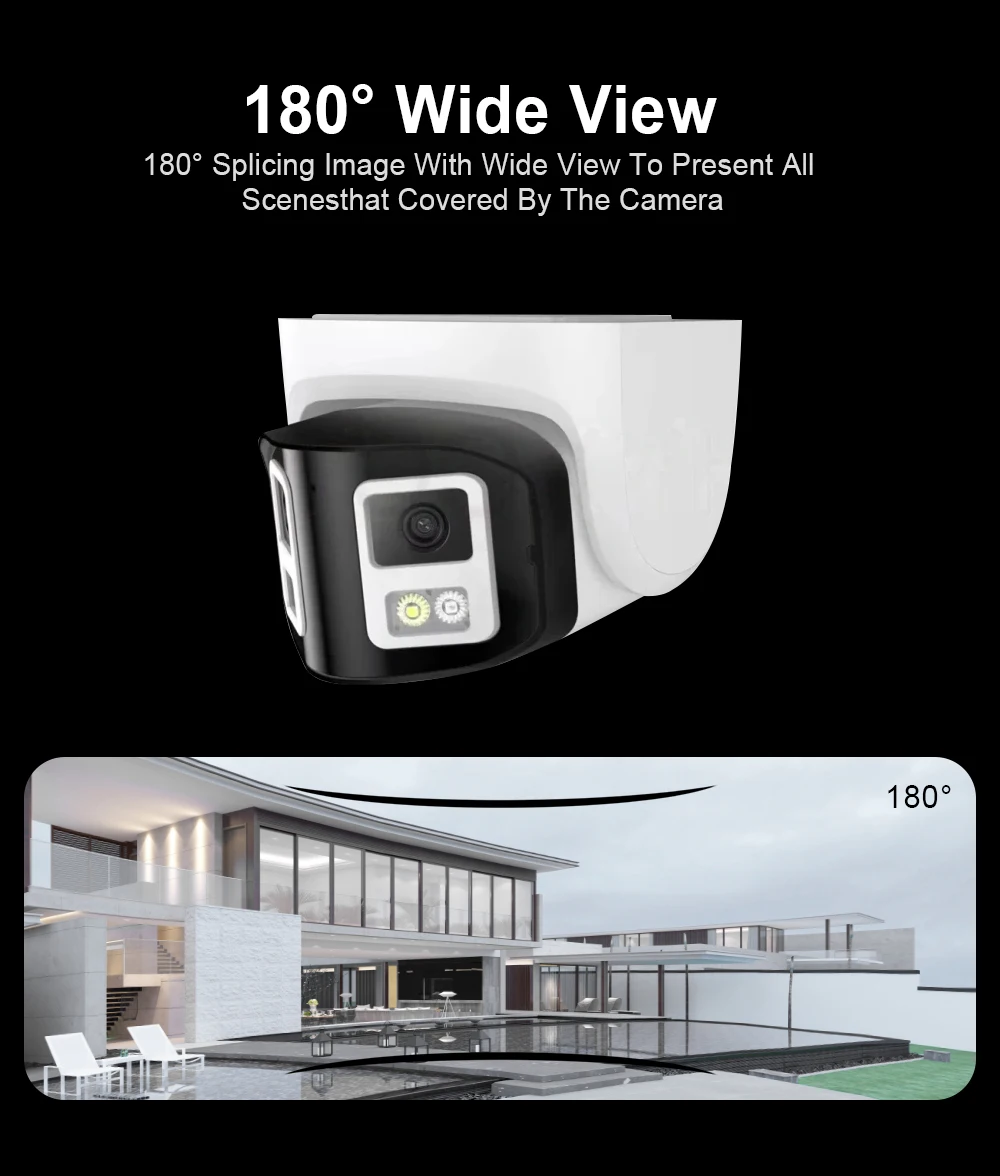 4MP Dual Lens 180 Degree Ceiling Hik Compatible IP PoE Security Camera ColorVu IP66 Two Way Audio Outdoor CCTV Bullet Camera