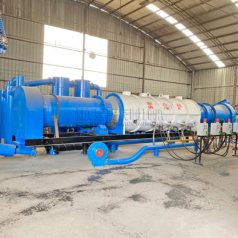 Continous Biomass Charcoal Making Machine Biochar Sawdust Carbonization Kiln Rice Huck Charcoal Production Line