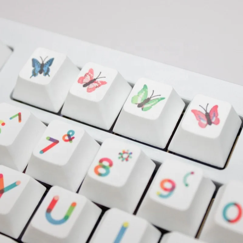 Big Character Colorful Butterfly Theme Keycaps 120 Keys PBT Sublimation Cherry Profile for Mechanical Keyboard