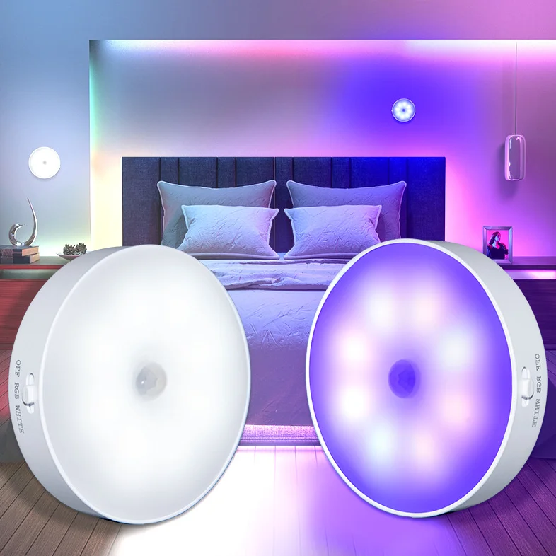 Auto Human body induction night light led magnet sensor wall portable rechargeable hanging lamp For baby room step cabinet stair