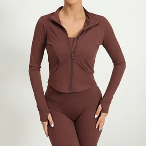 Custom Logo Plus Size Lightweight Windproof Yoga Jacket Quick-Drying Tight-Fitting with Pockets Running Fitness Women