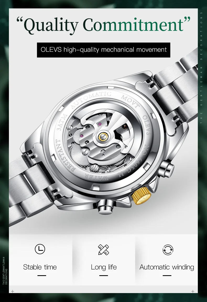 OLEVS Luxury Brand 6605 Men WristWatch Stainless Steel Band Automatic Mechanical Watch Men Relogio Montre Homme Clock