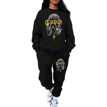 Women's clothing manufacturers customize wholesale letter printed sportsuits sweatshirts casual sweatpants fleece women's suits