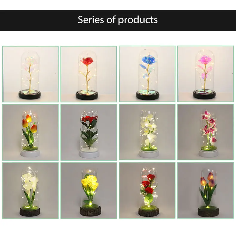 flower decoration lighted glass dome crafts mother day gift ideas dome glass forever glass rose gifts for her supplier