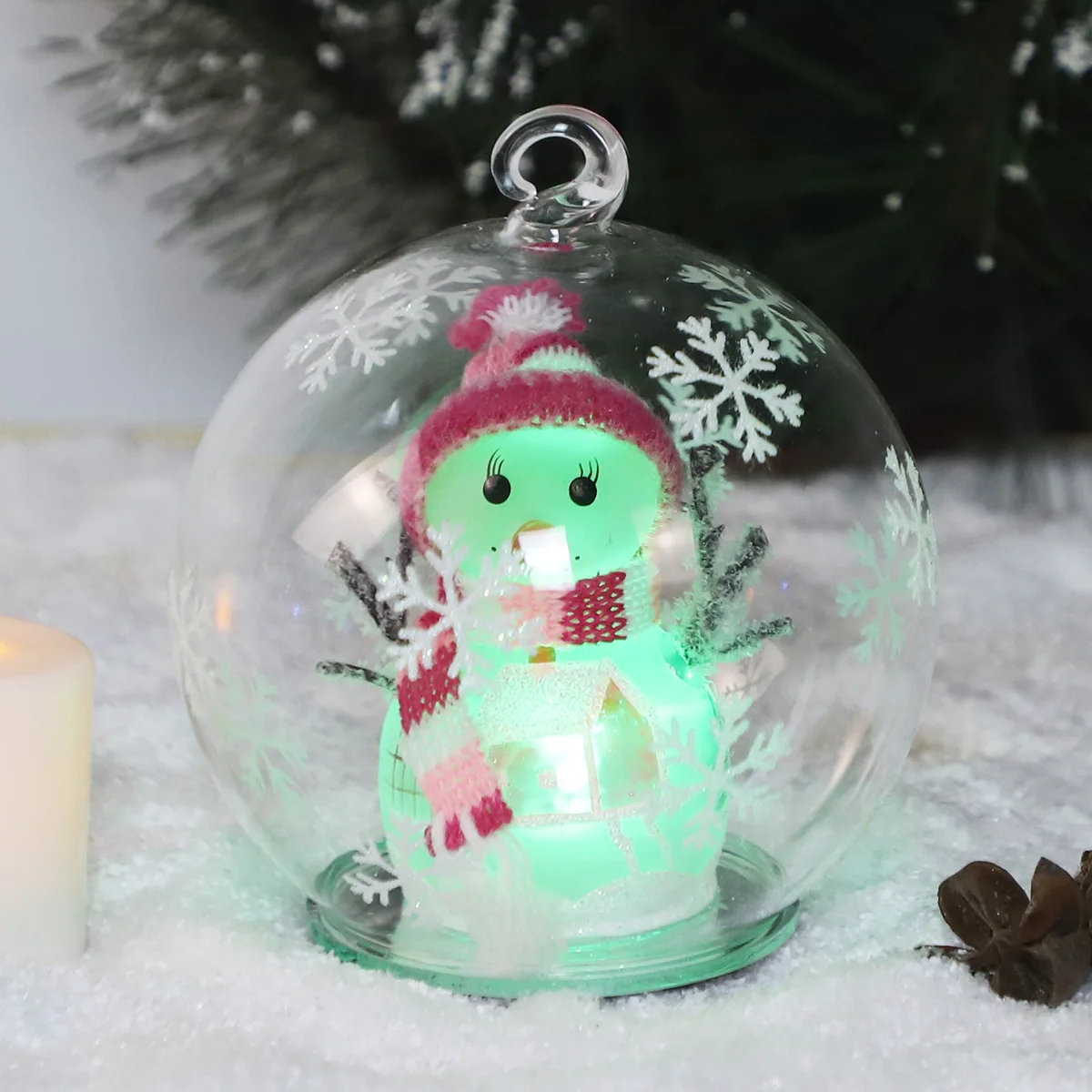 white glass ball christmas hanging ball decoration baubles christmas led glass snowman