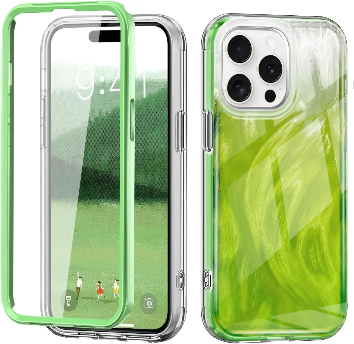 Tpu Pc green Quicksand Flash Phone Case for Iphone 15 14 13 12 Pro Max full coverage phone ALF-064 Laudtec