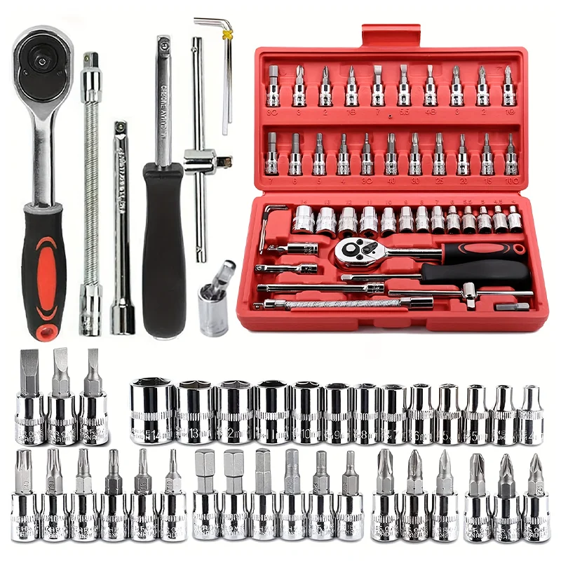 IFIXPRO 46pcs Ratchet Tool Set Drive Repair Tool Set Hot Sale Socket Tool Set High Quality 1/4 Inch Chrome Vanadium Steel CN;ZHE