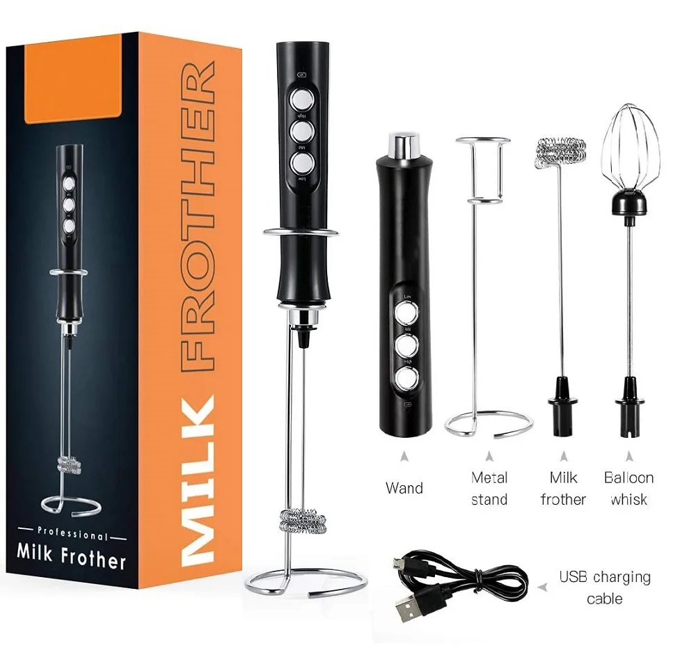 Professional Milk Frother 3 Speed Level Usb Recharging Milk Frother