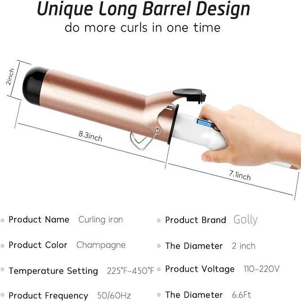 Customized 450F Fast Heat Large Barrel Ceramic LCD Hair Curler Negative Ion Rotating Waver Curling Iron Wand