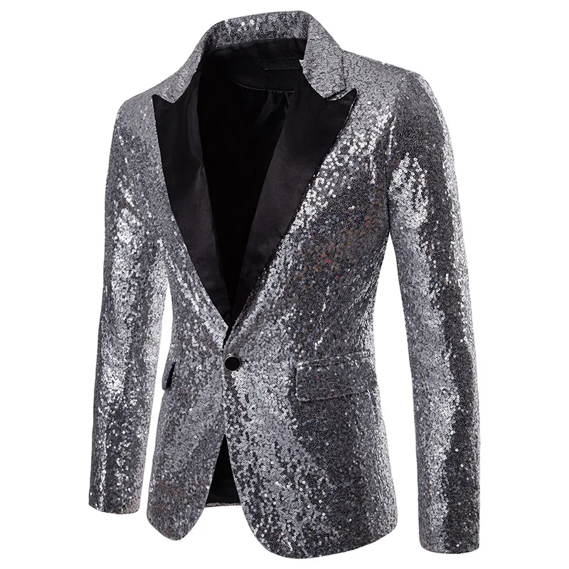 Men's Sequinned Blazer Coat Shiny Gold Performance Evening Jacket_voghion.com