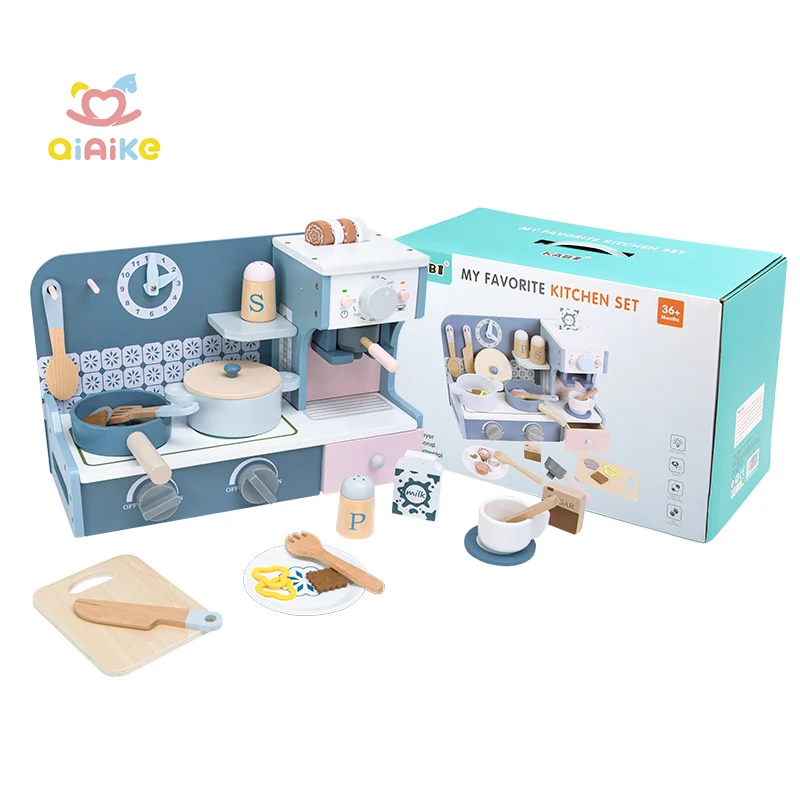 Unisex CE Certified Wood Stove Games Early Education Play House Kitchen Toy Set for Children