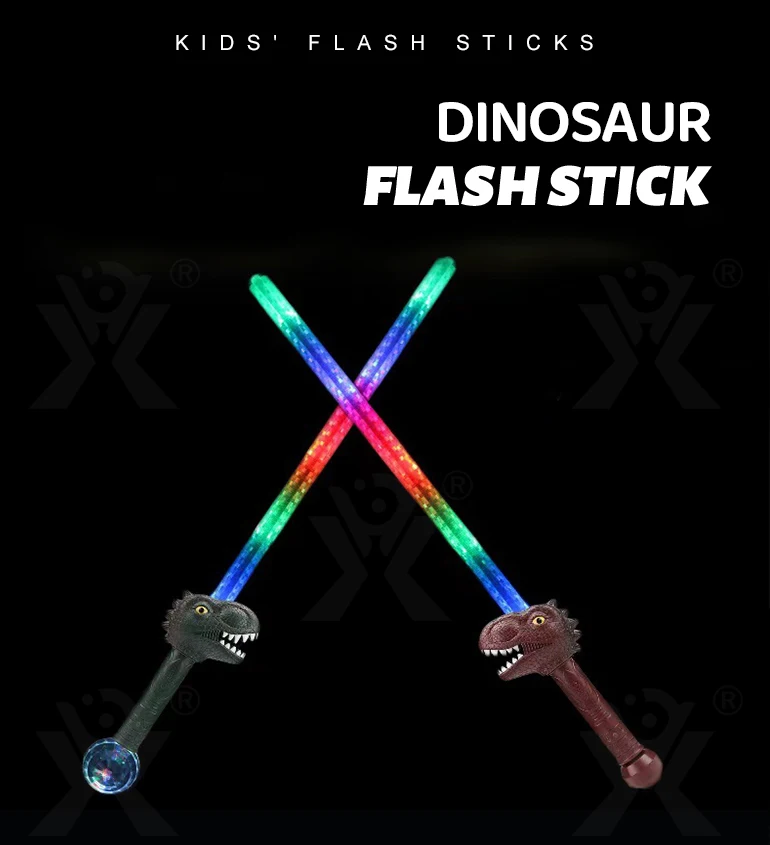 Chengji wholesale flash sticks toy popular plastic light up christmas led flashing dinosaur stick for children