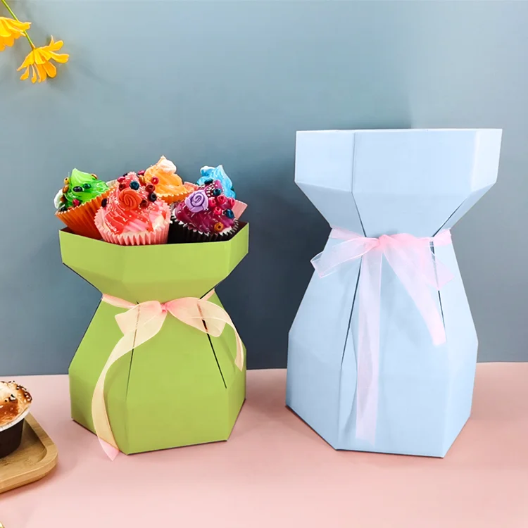 Custom Paper Printing Cupcake Bouquet Floral Boxes Flower Packaging Box for Bouquets