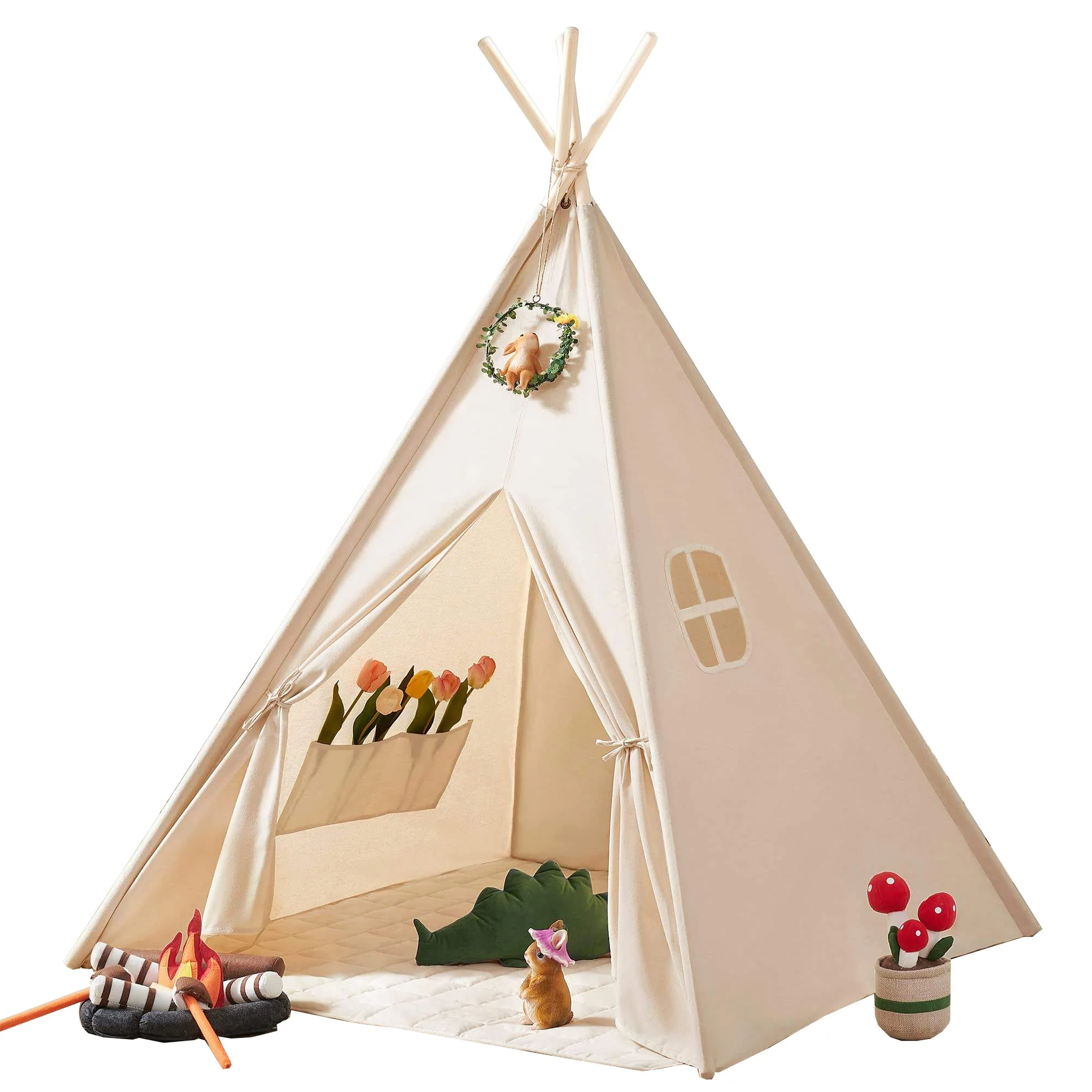 Natural Cotton Canvas Children Child Toddler Kids Play Tent House Foldable  Indoor Tee Pee Tents for Kids Tipi Tent for Children
