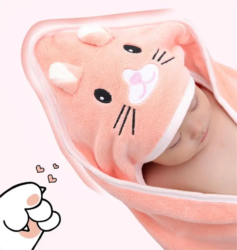 Lovely Coral fleece Cartoon Hooded Kids Bath Towel Ultra Soft Hooded Cover for Baby Toddler Ultra Absorbent Bathrobe Blanket manufacture